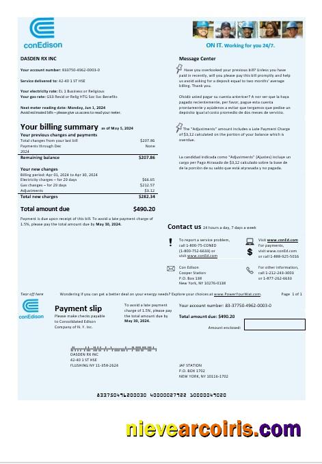 Premium USA Con Edison Electricity Business Utility Bill Template In Word And PDF Formats