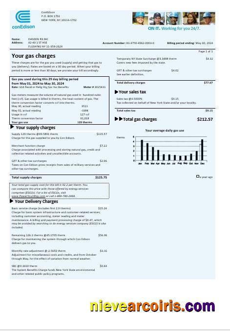 Editable USA Con Edison Gas Business Utility Bill Template In Word And PDF Formats