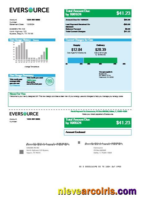 Editable USA Eversource Gas Business Utility Bill Template In Word And PDF Formats, Good For Address Prove