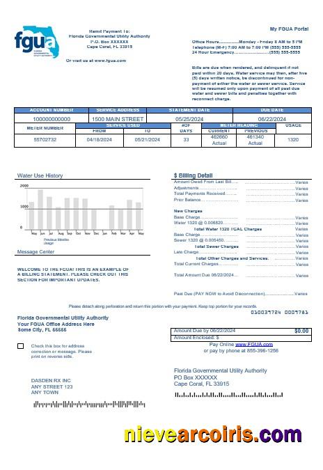 Premium USA Florida FGUA Business Utility Bill Template In Word And PDF Formats
