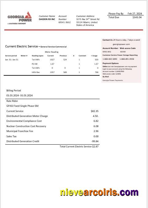 Realistic USA Georgia Power Business Utility Bill Template In Word And PDF Formats, Fully Editable