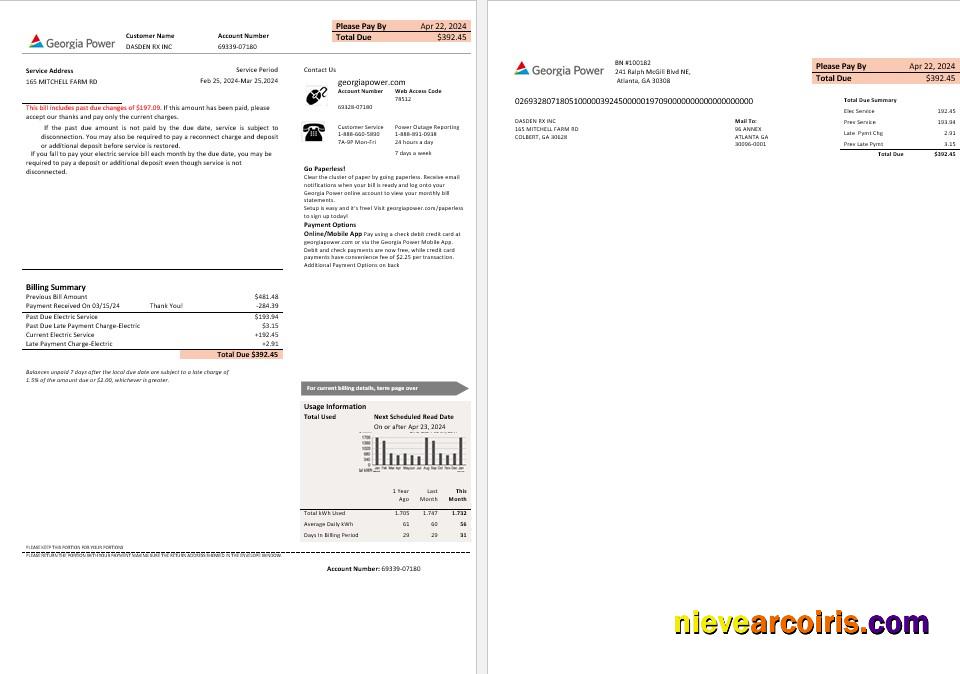Professional USA Georgia Power Business Utility New Brand Bill Template In Word And PDF Formats, Fully Editable