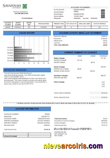 Premium USA Georgia Savannah Business Utility Bill Template In Word And PDF Formats