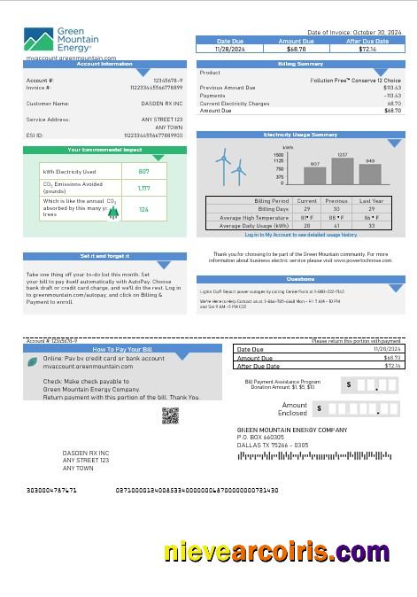 Premium USA Green Mountain Energy Business Utility Bill Template In Word And PDF Formats