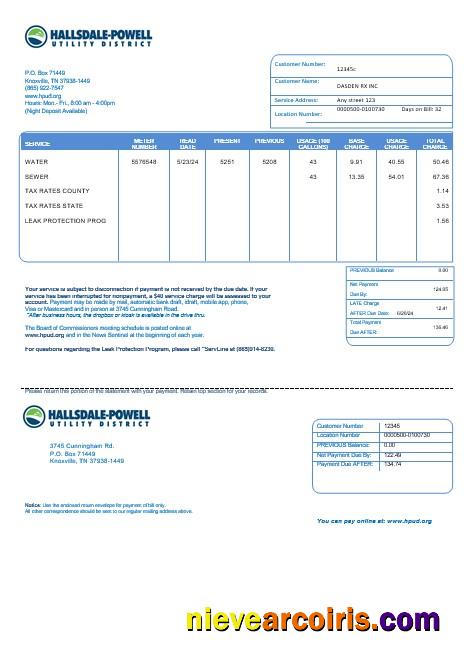 Editable USA Hallsdale Powell Business Utility Bill Template In Word And PDF Formats