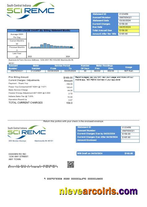 Editable USA Indiana SCI REMC Business Utility Bill Template In Word And PDF Formats