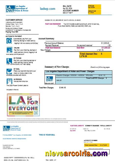 Premium USA LA DWP Business Utility Bill Template In Word And PDF Formats
