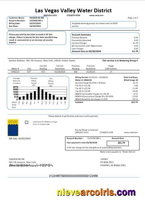Premium USA Las Vegas Valley Water District (LVVWD) Business Utility Bill Template In Word And PDF Formats