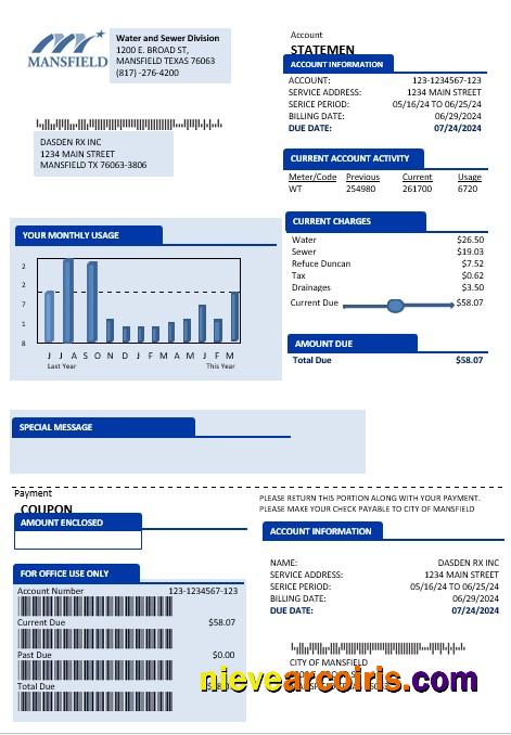 Professional USA Mansfield Texas Business Utility Bill Template In Word And PDF Formats