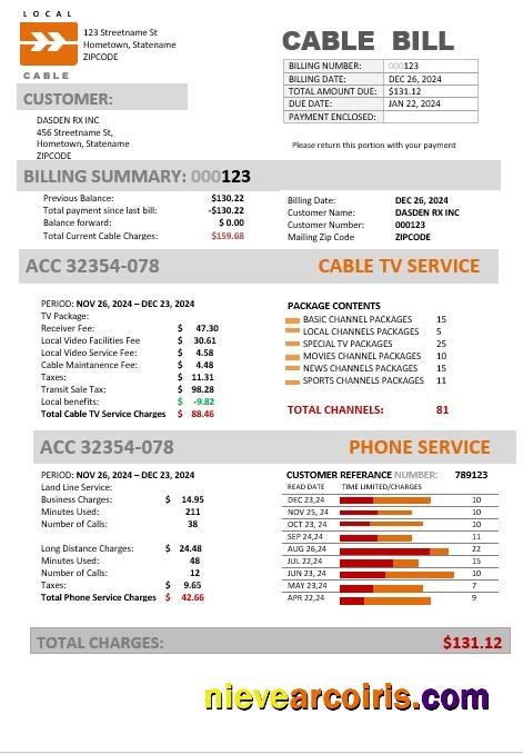 Professional USA Marine Local Cable Business Utility Bill Template In Word And PDF Formats