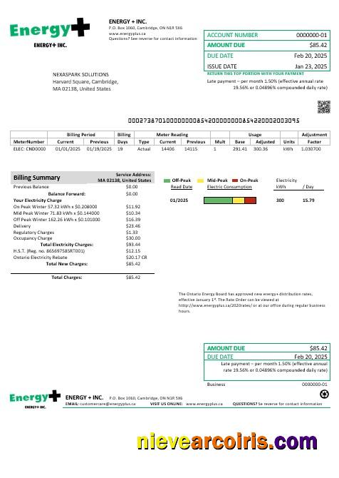 Editable USA Massachusetts Energy Plus Electricity Business Utility Bill Template In Word And PDF Formats