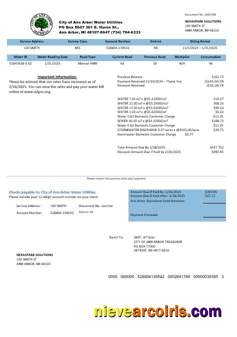 Premium USA Michigan City Of Ann Arbor Water Utilities Business Utility Bill Template In Word And PDF Formats