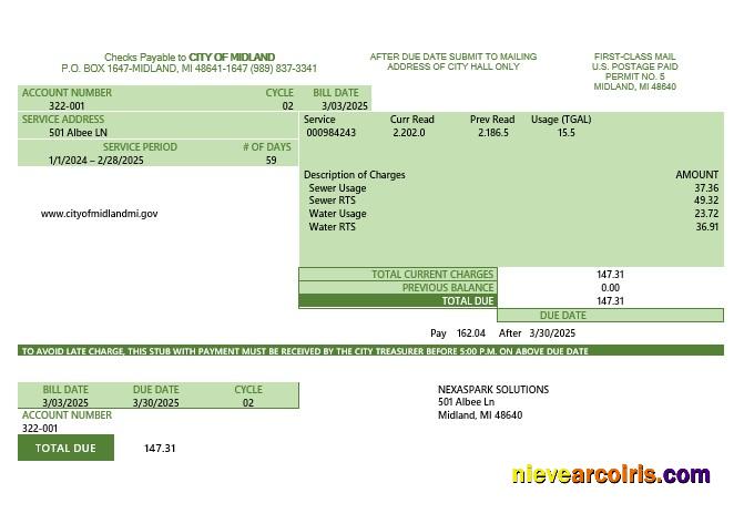 Professional USA Michigan Water Business Utility Bill Template In Word And PDF Formats