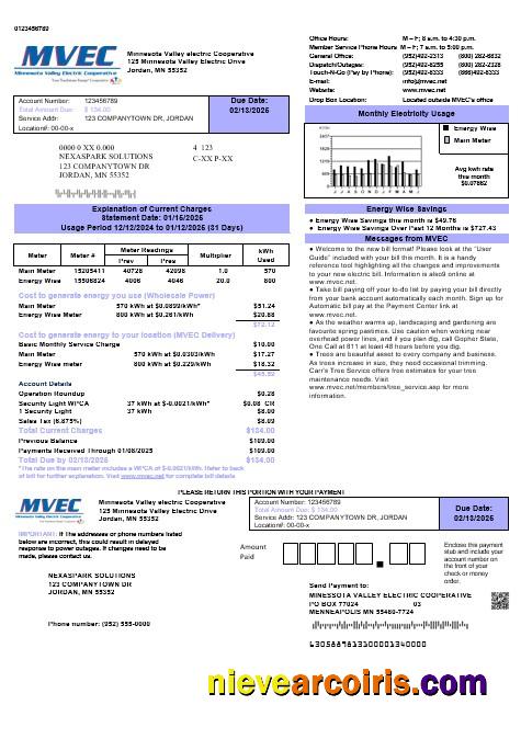 Premium USA Minnesota Valley Electric Cooperative (MVEC) Business Utility Bill Template In Word And PDF Formats