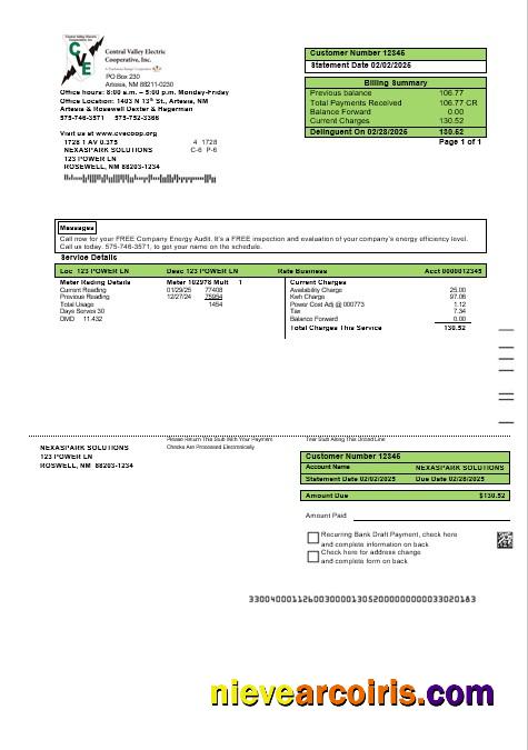 Professional USA New Mexico Electricity Proof Of Address Business Utility Bill Template In Word And PDF Formats