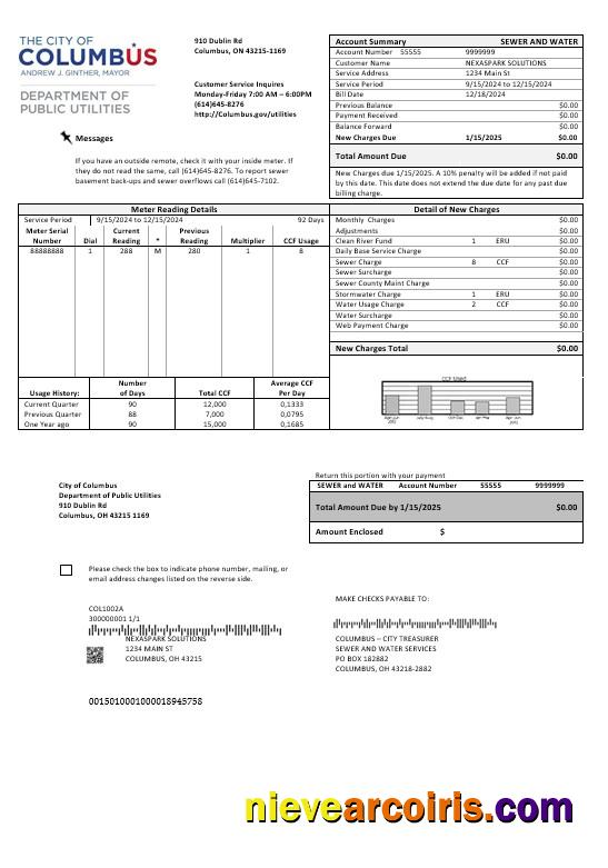 Professional USA Ohio City Of Columbus Business Utility Bill Template In Word And PDF Formats