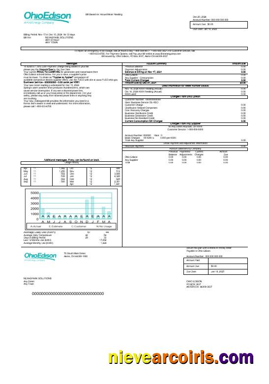 Realistic USA Ohio Edison Business Utility Bill Word And PDF Template