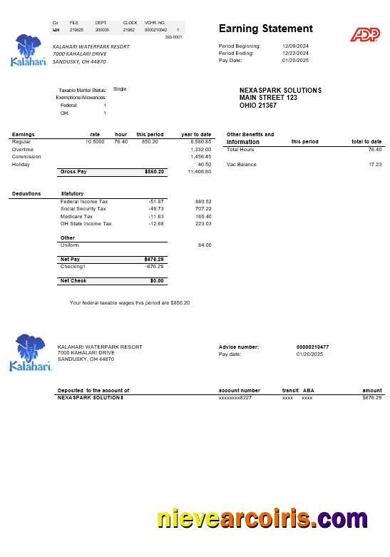 Editable USA Ohio Kalahari Waterpark Resort Business Utility Bill Template In Word And PDF Formats