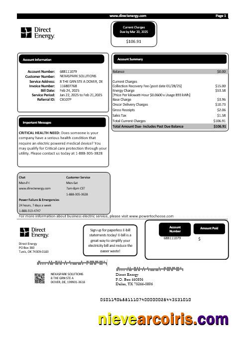 Realistic USA Texas Direct Energy Business Utility Bill Template In Word And PDF Formats