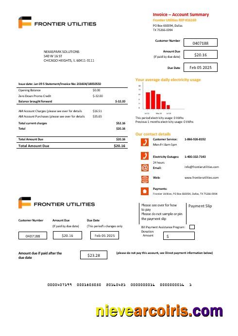 Editable USA Texas Frontier Utilities Business Utility Bill Template In Word And PDF Formats