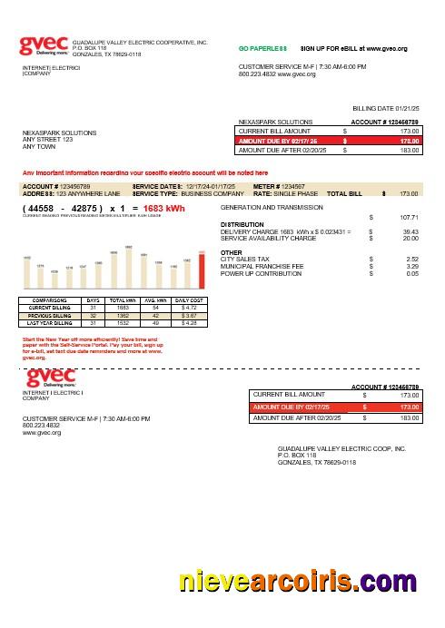 Realistic USA Texas GVEC Business Utility Bill Template In Word And PDF Formats