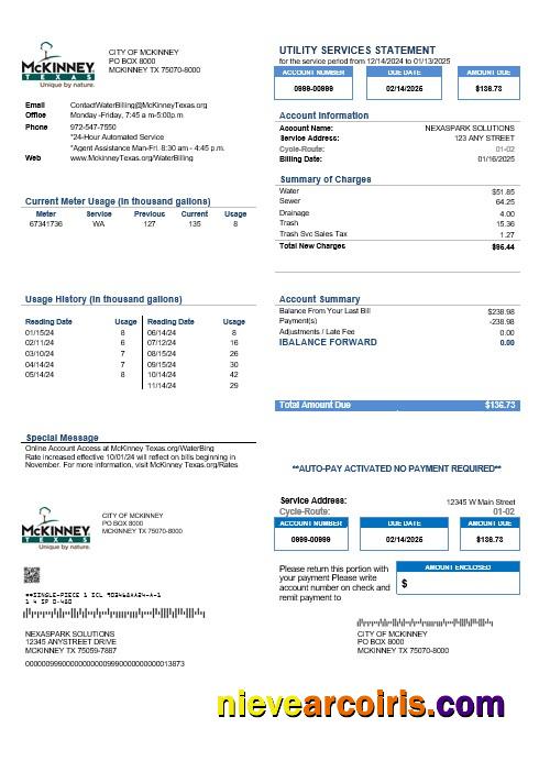 Editable USA Texas McKinney Business Utility Bill Template In Word And PDF Formats