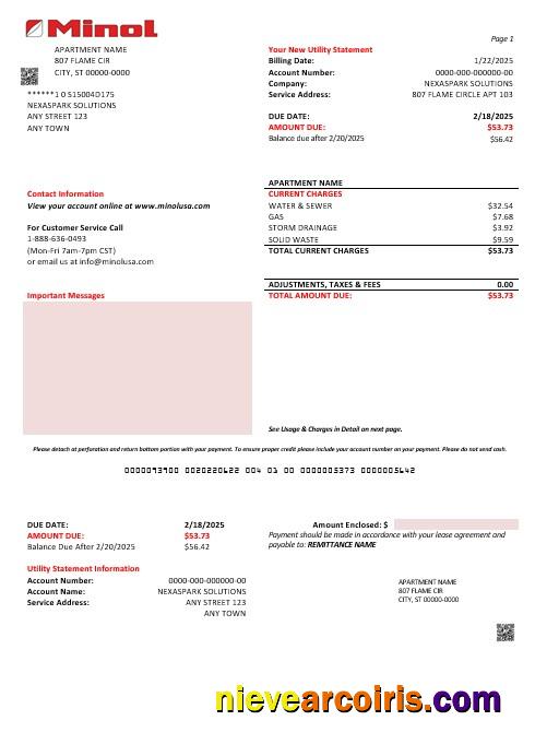 Realistic USA Texas Minol Business Utility Bill Template In Word And PDF Formats