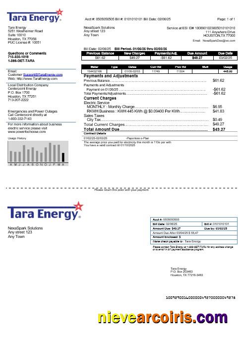 Realistic USA Texas Tara Energy Business Utility Bill Template In Word And PDF Formats