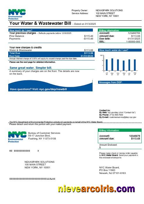 Realistic USA The New York City Department Of Environmental Protection (DEP) Business Utility Bill Template In Word And PDF Formats
