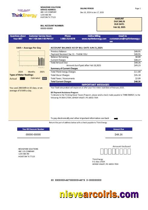 Premium USA Think Energy Business Utility Bill Template In Word And PDF Formats