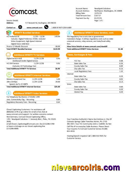 Premium USA Utah Comcast Business Utility Bill Template In Word And PDF Formats, Version 1