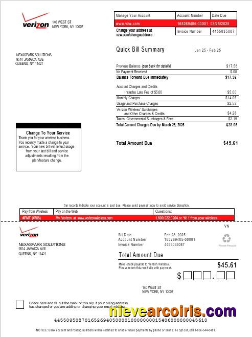 Editable USA Verizon Business Utility Bill Word And PDF Template, Version 3