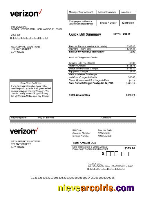 Premium USA Verizon Business Utility Bill Template In Word And PDF Formats