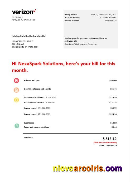 Realistic USA Verizon Telecommunications Business Utility Bill Template In Word And PDF Formats