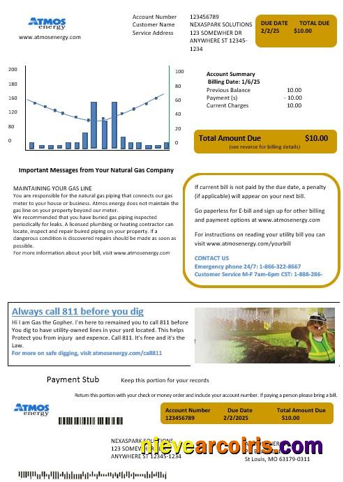 Editable USA Virginia Atmos Energy Business Utility Bill Template In Word And PDF Formats
