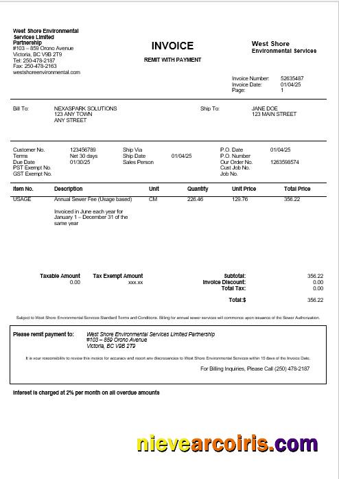 Premium USA WEST SHORE Business Utility Bill Word And PDF Template