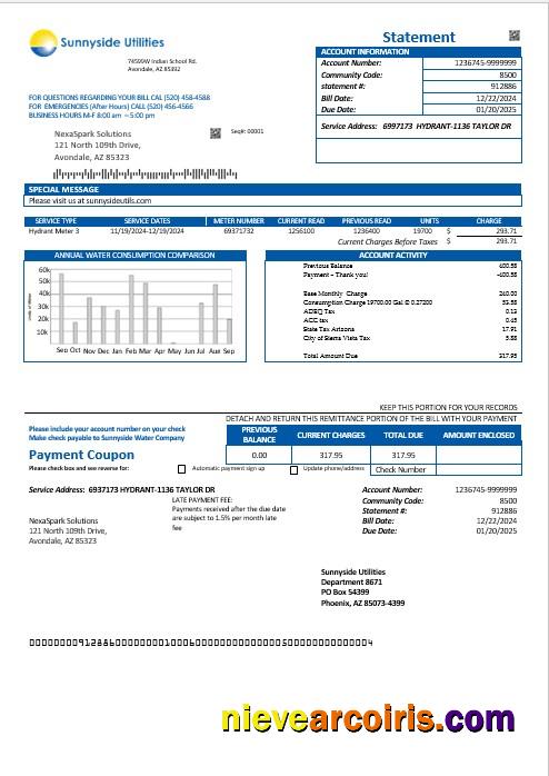 Editable USA Washington Sunnyside Utilities Water Business Utility Bill Template In Word And PDF Formats