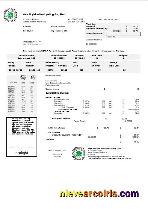 Professional USA West Boylston Business Utility Bill Template In Word And PDF Formats