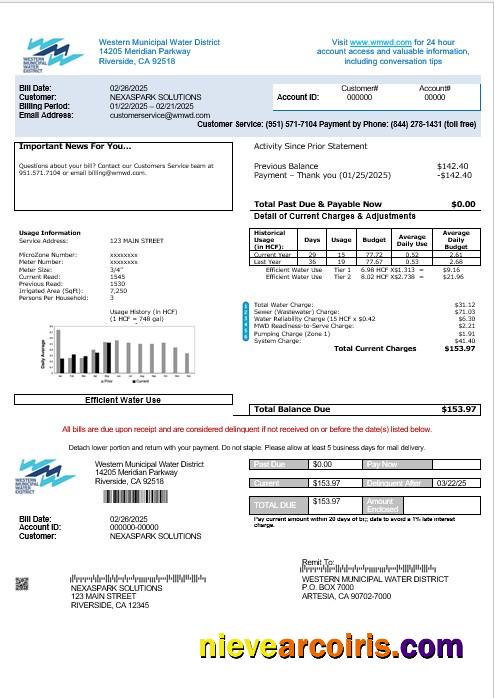 Premium USA Western Municipal Water District Business Utility Bill Template In Word And PDF Formats