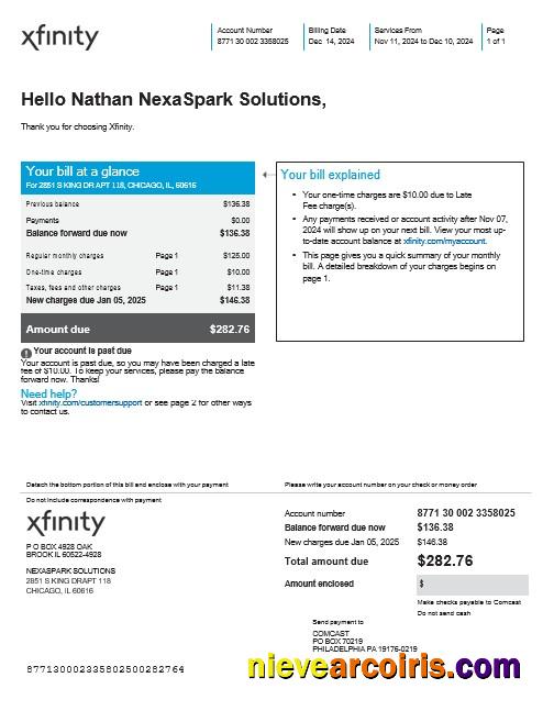 Realistic USA XFINITY Business Utility Bill Word And PDF Template