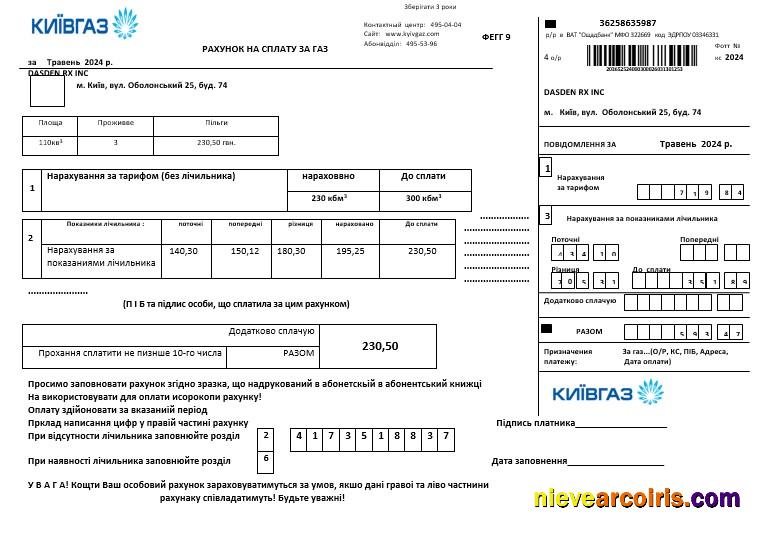 Editable Ukraine KievGaz Business Utility Bill Template In .doc And .pdf Formats, Fully Editable