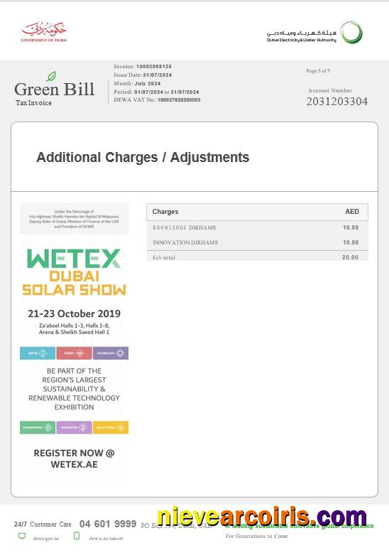 Editable United Arab Emirates Dubai Green Business Utility Bill Template In Word And PDF Formats, Fully Editable5