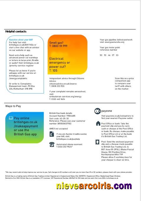 Professional United Kingdom British Gas Business Utility Bill, Word And PDF Template, 2 Pages 3