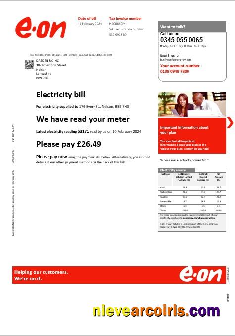 Editable United Kingdom E.ON Business Utility Bill Template In Word And PDF Formats, Version 3