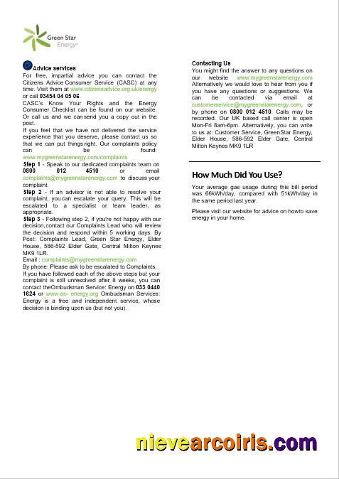 United Kingdom Green Star Energy Energy Business Utility Bill Word And PDF Formats, 3 Pages 3 Preview