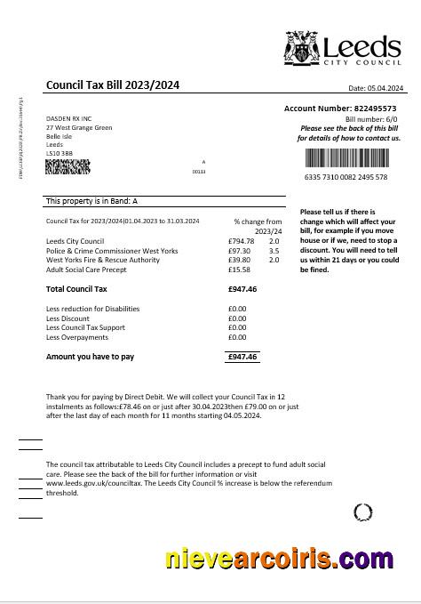 Premium United Kingdom Leeds City Council Tax Business Utility Bill Template In Word And PDF Formats