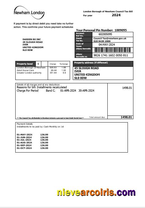 Premium United Kingdom London Of Borough Of Newham Council Tax Business Utility Bill Template In Word And PDF Formats