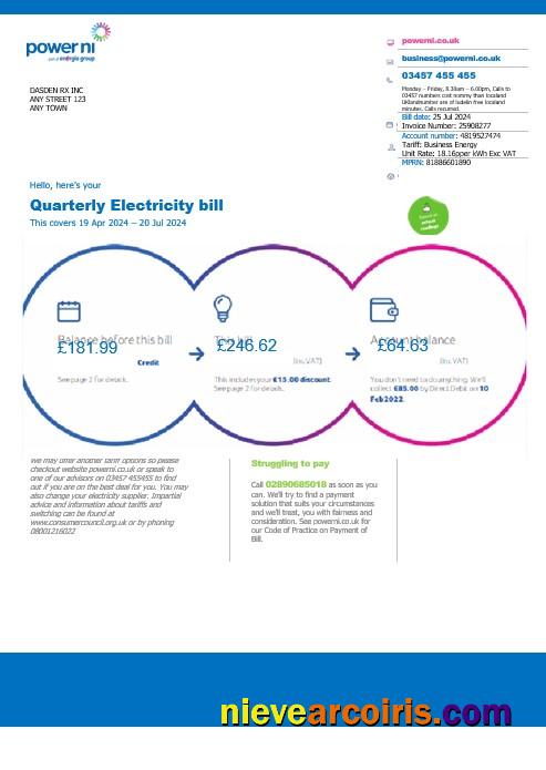Premium United Kingdom Power Ni Business Utility Bill Word And PDF Template