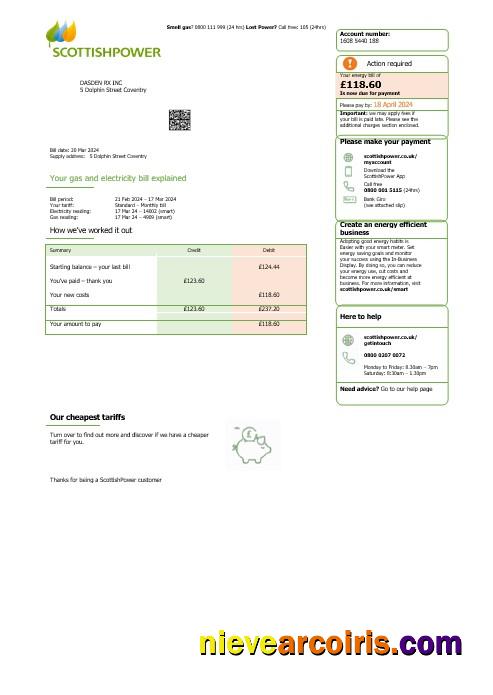 Professional United Kingdom Scottish Power Business Utility Bill Word And PDF Template