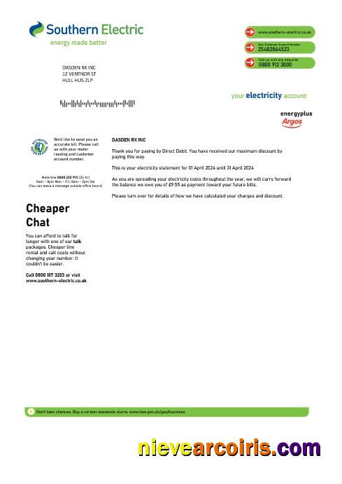 Professional United Kingdom Southern Electric Proof Of Address Business Utility Bill Template In Word And PDF Formats